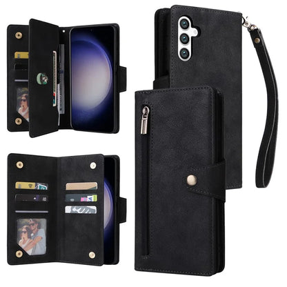 For Samsung Galaxy S24 Case Rivet Decor Zipper Pocket PU Leather Phone Cover