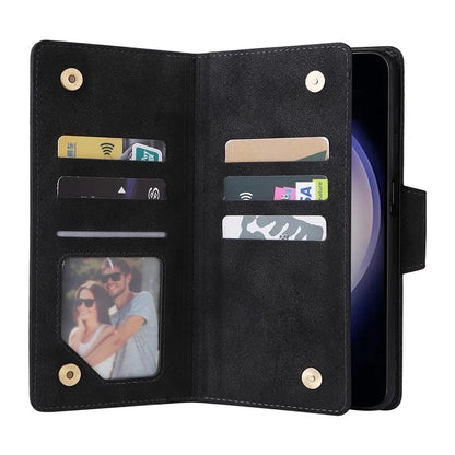 For Samsung Galaxy S24 Case Rivet Decor Zipper Pocket PU Leather Phone Cover