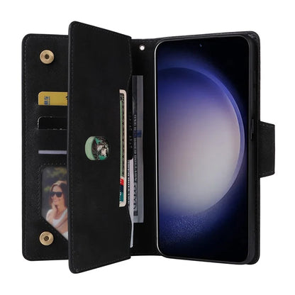 For Samsung Galaxy S24 Case Rivet Decor Zipper Pocket PU Leather Phone Cover