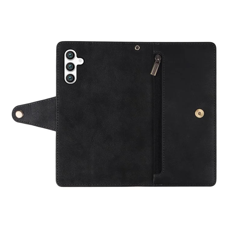 For Samsung Galaxy S24 Case Rivet Decor Zipper Pocket PU Leather Phone Cover