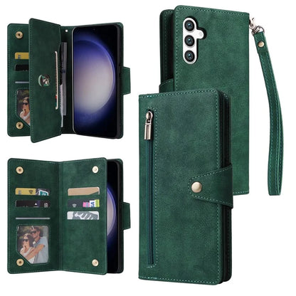 For Samsung Galaxy S24 Case Rivet Decor Zipper Pocket PU Leather Phone Cover