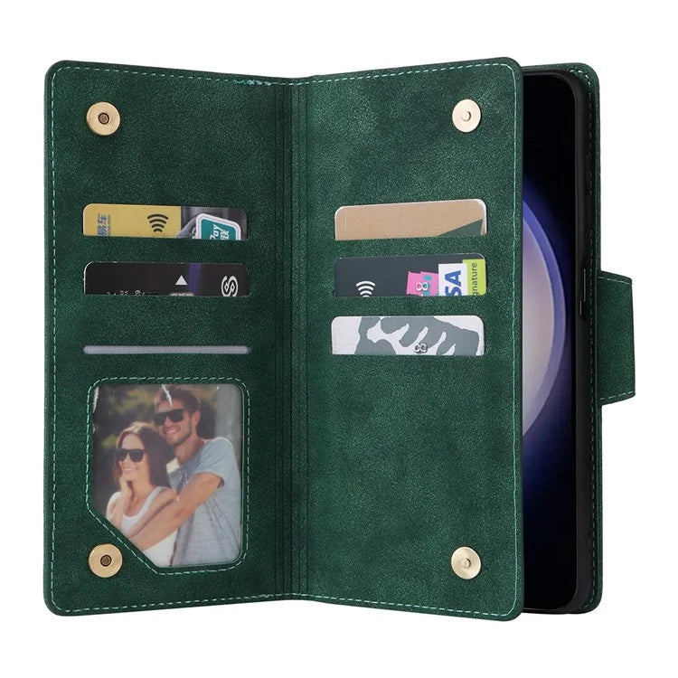 For Samsung Galaxy S24 Case Rivet Decor Zipper Pocket PU Leather Phone Cover
