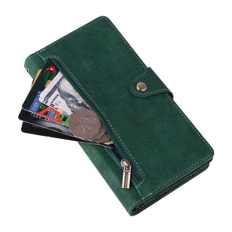 For Samsung Galaxy S24 Case Rivet Decor Zipper Pocket PU Leather Phone Cover