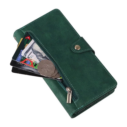 For Samsung Galaxy S24 Case Rivet Decor Zipper Pocket PU Leather Phone Cover