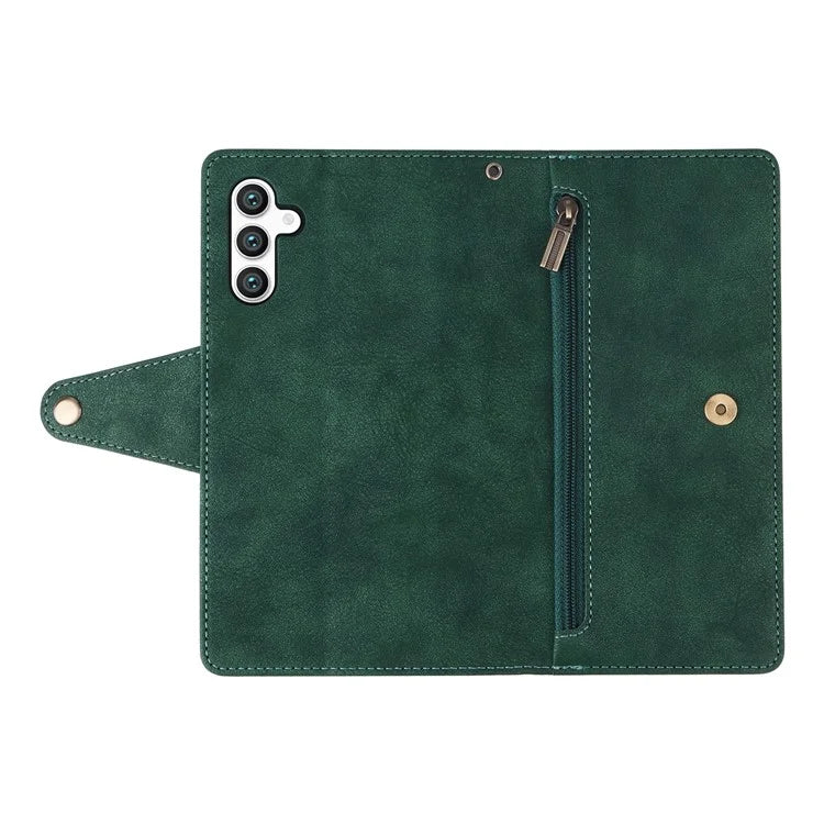 For Samsung Galaxy S24 Case Rivet Decor Zipper Pocket PU Leather Phone Cover