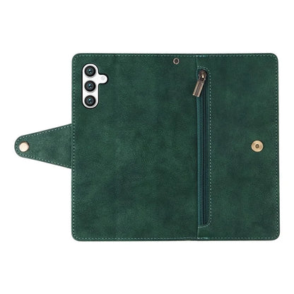 For Samsung Galaxy S24 Case Rivet Decor Zipper Pocket PU Leather Phone Cover
