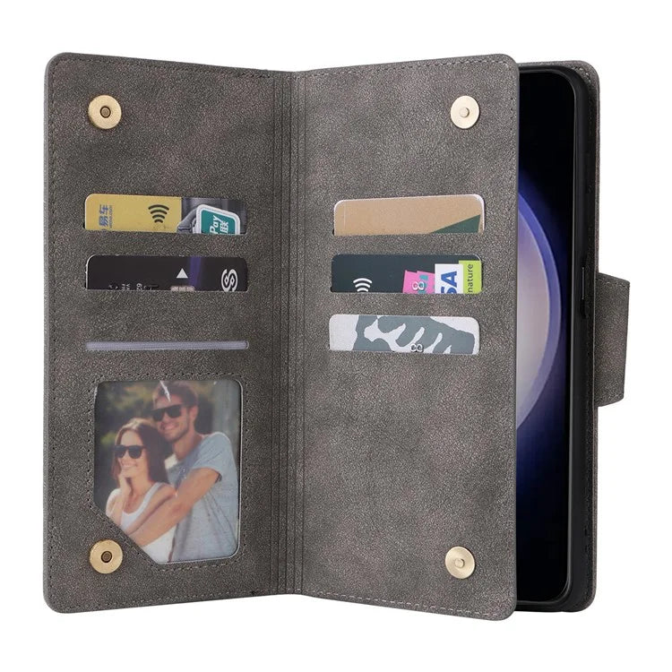 For Samsung Galaxy S24 Case Rivet Decor Zipper Pocket PU Leather Phone Cover