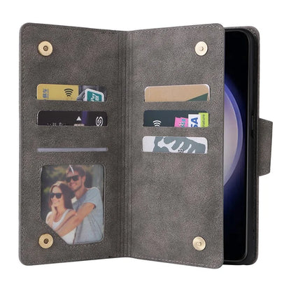 For Samsung Galaxy S24 Case Rivet Decor Zipper Pocket PU Leather Phone Cover