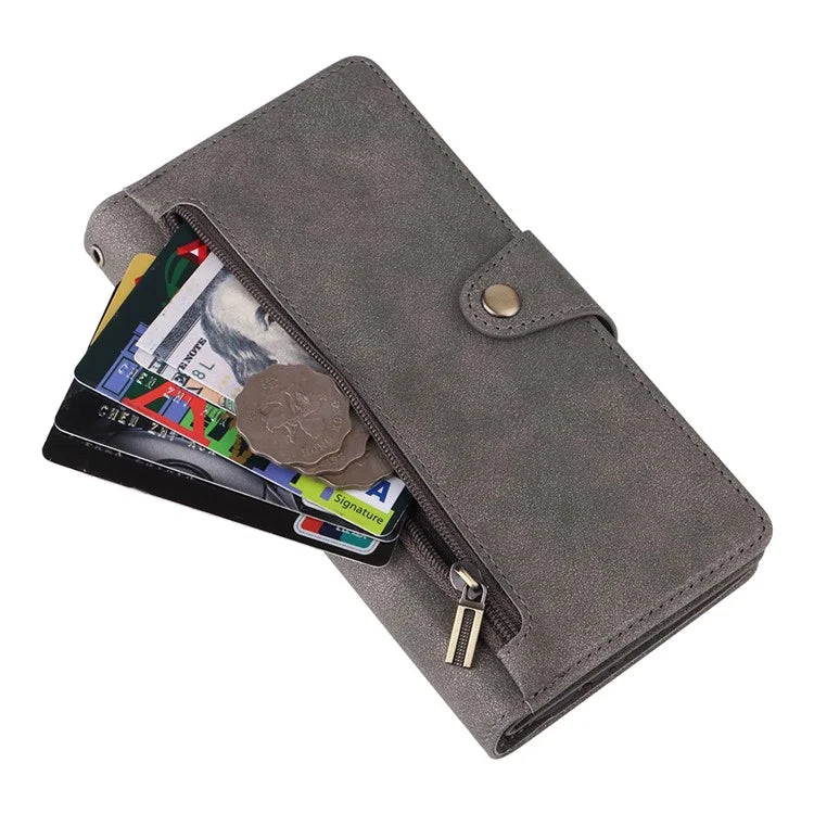 For Samsung Galaxy S24 Case Rivet Decor Zipper Pocket PU Leather Phone Cover