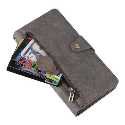 For Samsung Galaxy S24 Case Rivet Decor Zipper Pocket PU Leather Phone Cover