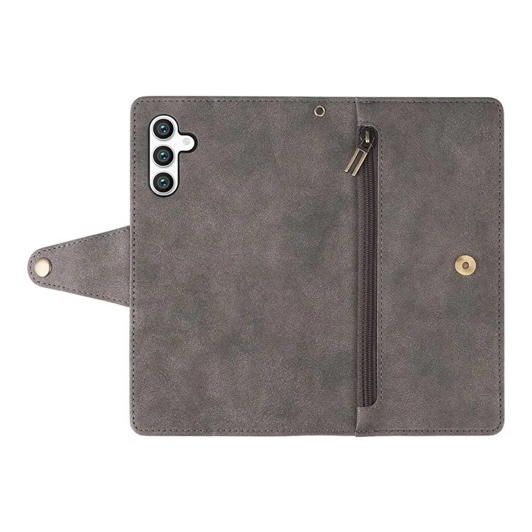 For Samsung Galaxy S24 Case Rivet Decor Zipper Pocket PU Leather Phone Cover
