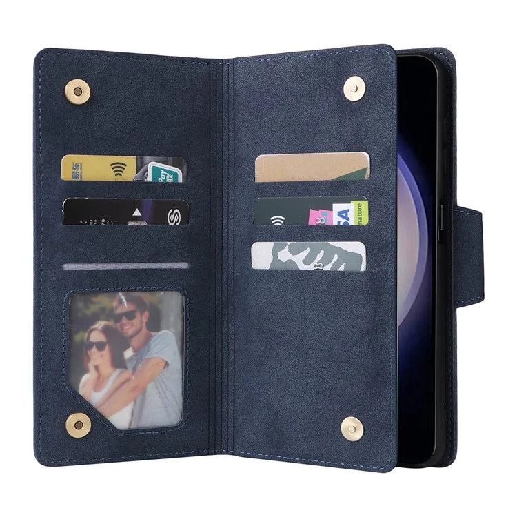For Samsung Galaxy S24 Case Rivet Decor Zipper Pocket PU Leather Phone Cover