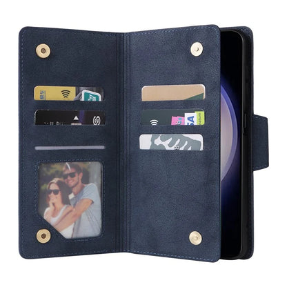 For Samsung Galaxy S24 Case Rivet Decor Zipper Pocket PU Leather Phone Cover