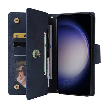 For Samsung Galaxy S24 Case Rivet Decor Zipper Pocket PU Leather Phone Cover