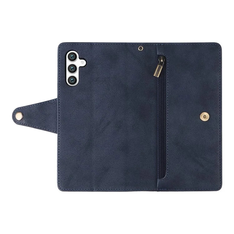 For Samsung Galaxy S24 Case Rivet Decor Zipper Pocket PU Leather Phone Cover