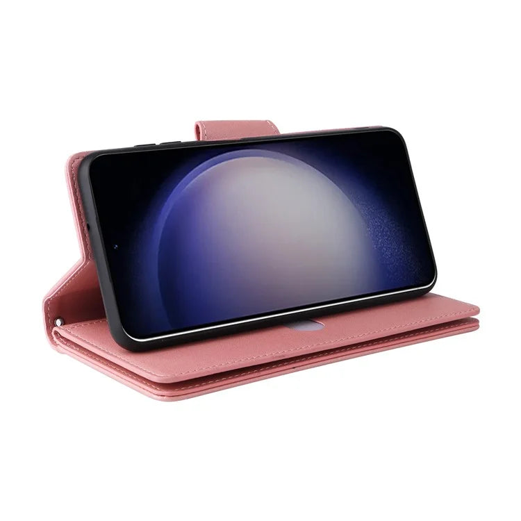 For Samsung Galaxy S24 Case Rivet Decor Zipper Pocket PU Leather Phone Cover
