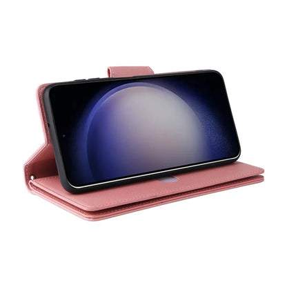 For Samsung Galaxy S24 Case Rivet Decor Zipper Pocket PU Leather Phone Cover