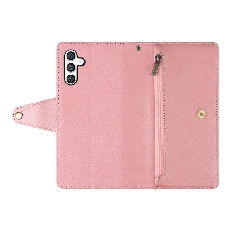 For Samsung Galaxy S24 Case Rivet Decor Zipper Pocket PU Leather Phone Cover