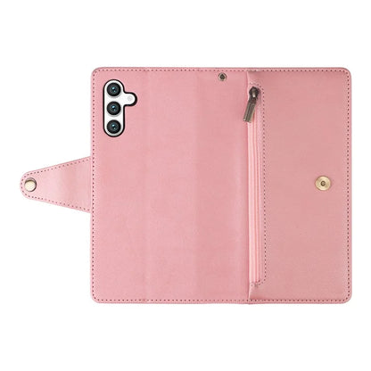 For Samsung Galaxy S24 Case Rivet Decor Zipper Pocket PU Leather Phone Cover