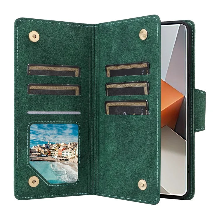 For Xiaomi Redmi Note 13 Pro+ 5G Case Rivet Decor PU Leather Wrist Strap Phone Cover