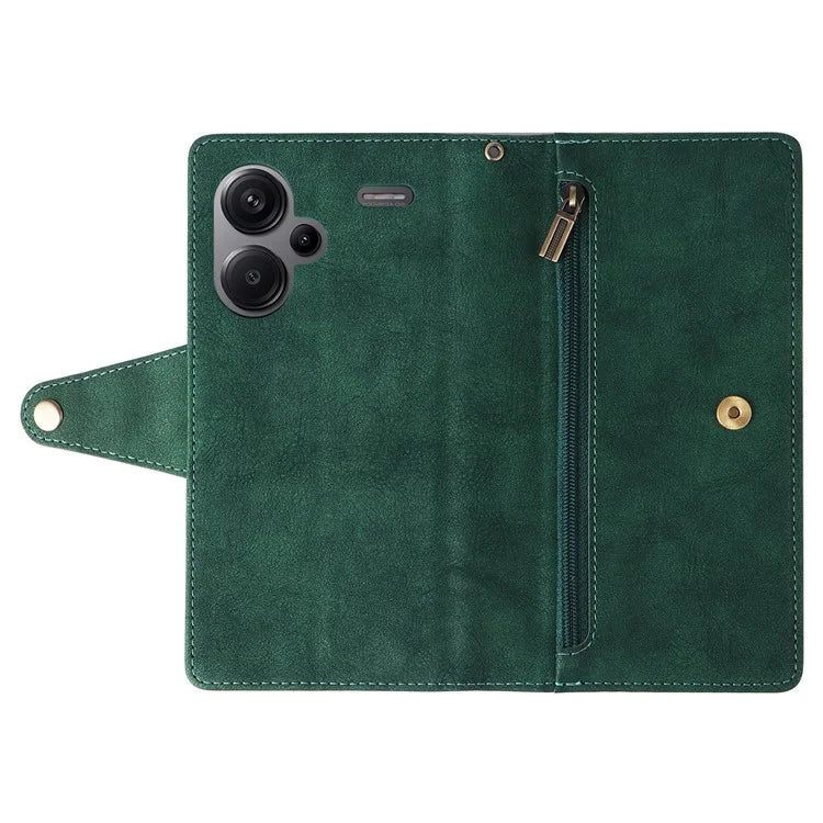 For Xiaomi Redmi Note 13 Pro+ 5G Case Rivet Decor PU Leather Wrist Strap Phone Cover
