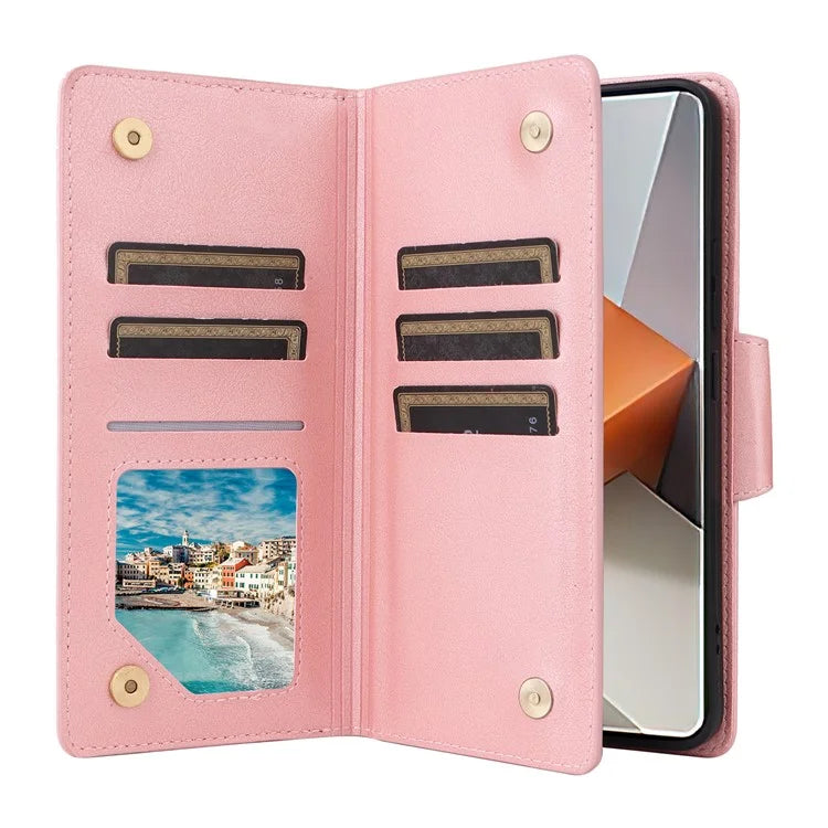 For Xiaomi Redmi Note 13 Pro+ 5G Case Rivet Decor PU Leather Wrist Strap Phone Cover