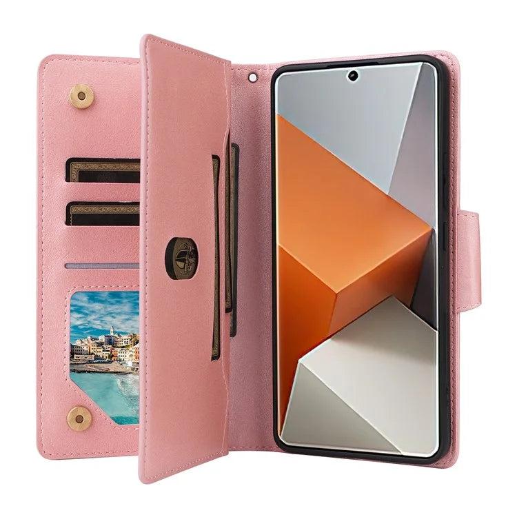For Xiaomi Redmi Note 13 Pro+ 5G Case Rivet Decor PU Leather Wrist Strap Phone Cover