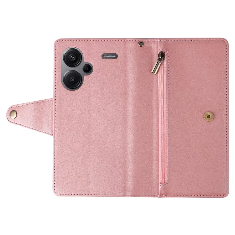 For Xiaomi Redmi Note 13 Pro+ 5G Case Rivet Decor PU Leather Wrist Strap Phone Cover