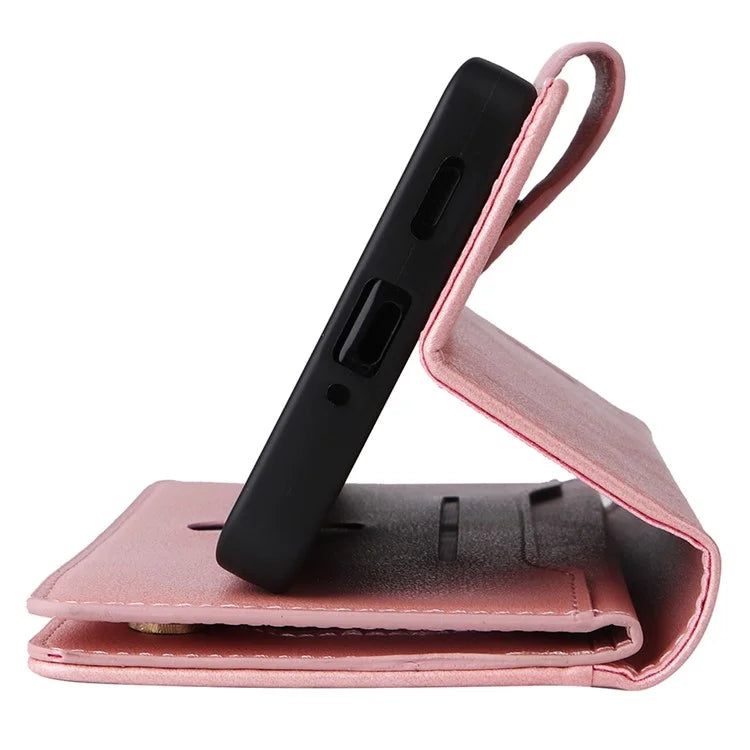For Xiaomi Redmi Note 13 Pro+ 5G Case Rivet Decor PU Leather Wrist Strap Phone Cover