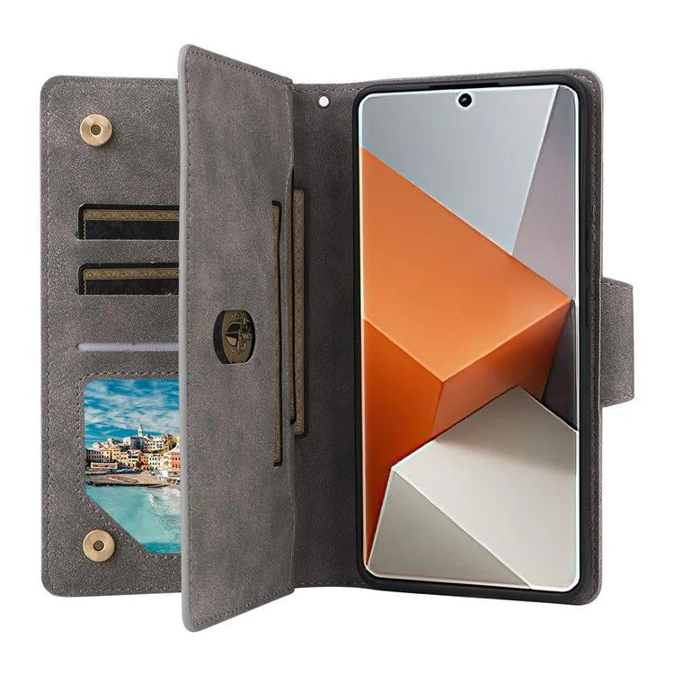 For Xiaomi Redmi Note 13 Pro+ 5G Case Rivet Decor PU Leather Wrist Strap Phone Cover