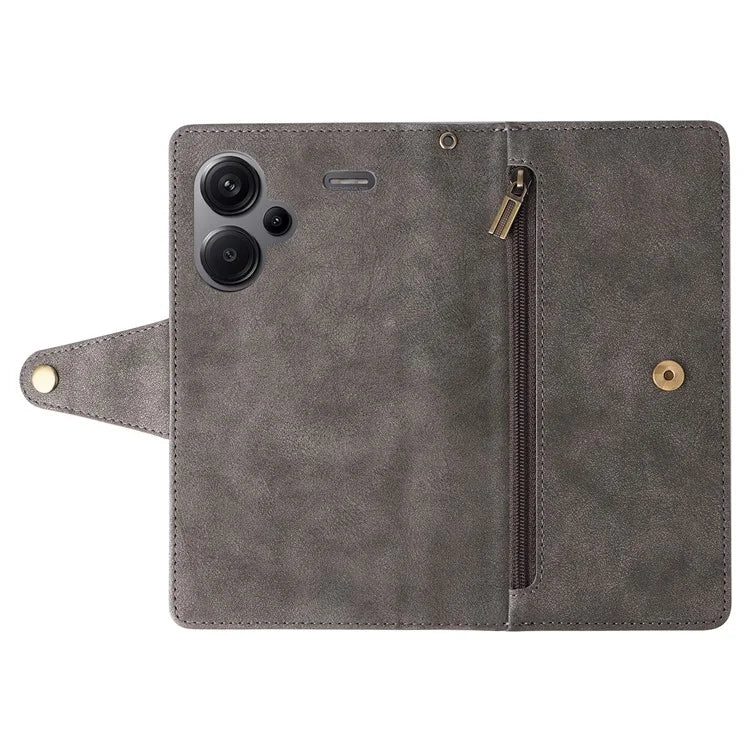 For Xiaomi Redmi Note 13 Pro+ 5G Case Rivet Decor PU Leather Wrist Strap Phone Cover