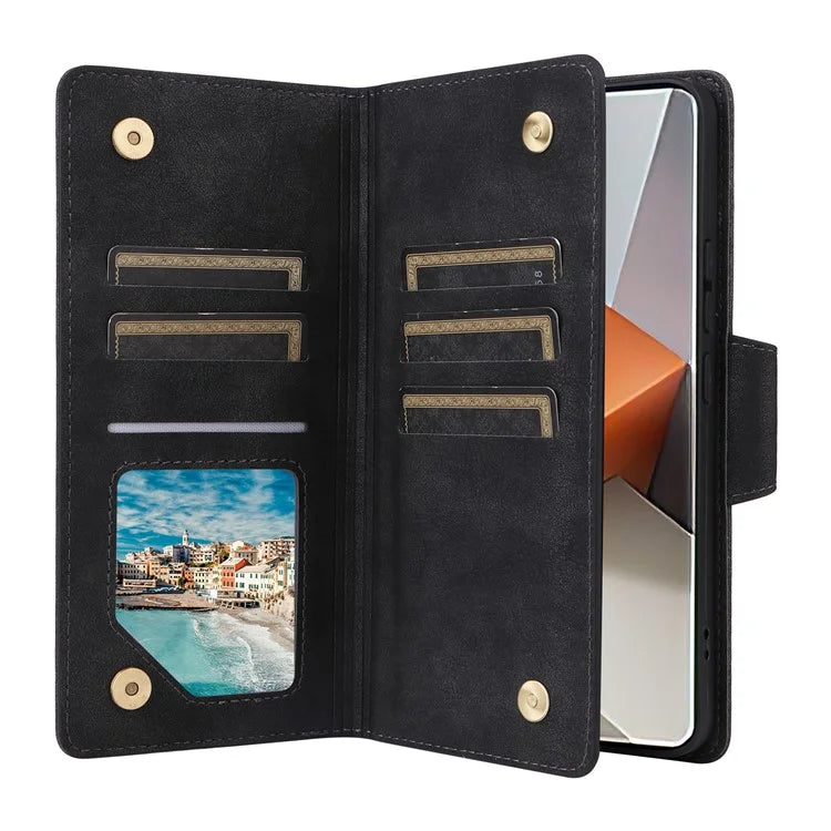 For Xiaomi Redmi Note 13 Pro+ 5G Case Rivet Decor PU Leather Wrist Strap Phone Cover