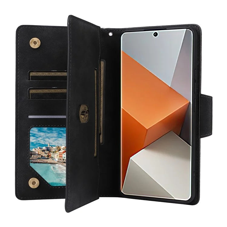 For Xiaomi Redmi Note 13 Pro+ 5G Case Rivet Decor PU Leather Wrist Strap Phone Cover
