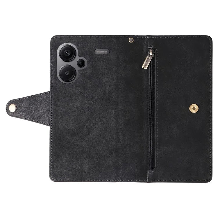 For Xiaomi Redmi Note 13 Pro+ 5G Case Rivet Decor PU Leather Wrist Strap Phone Cover