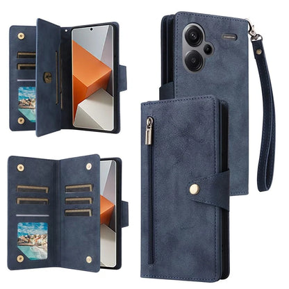 For Xiaomi Redmi Note 13 Pro+ 5G Case Rivet Decor PU Leather Wrist Strap Phone Cover