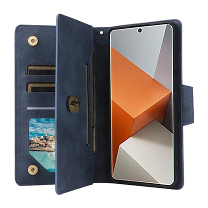 For Xiaomi Redmi Note 13 Pro+ 5G Case Rivet Decor PU Leather Wrist Strap Phone Cover
