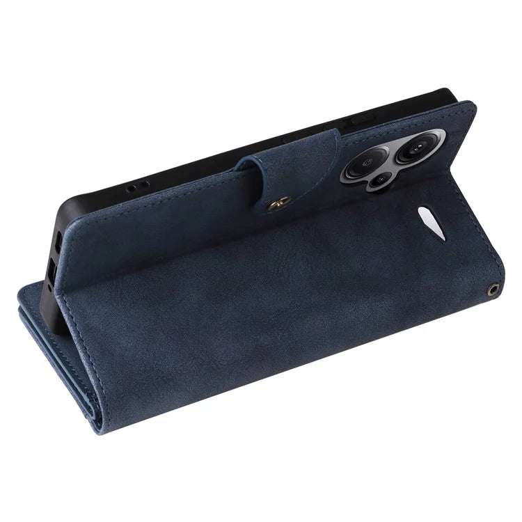 For Xiaomi Redmi Note 13 Pro+ 5G Case Rivet Decor PU Leather Wrist Strap Phone Cover