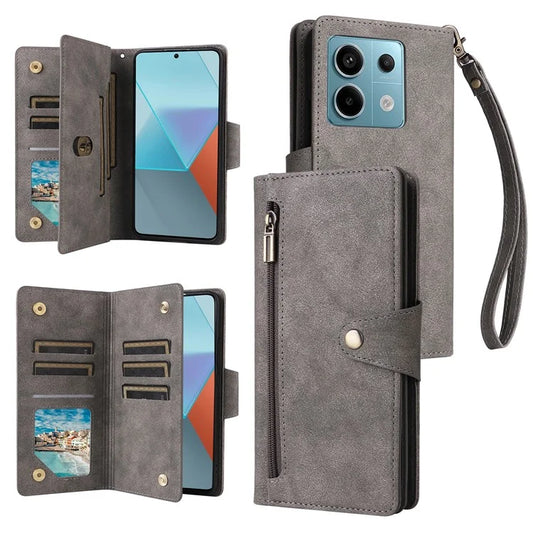 For Xiaomi Redmi Note 13 Pro 5G / Poco X6 5G Zipper Case PU Leather Stand Flip Phone Cover