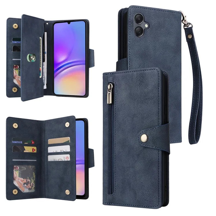 For Samsung Galaxy A05 4G Leather Case Wallet Zipper Pocket Phone Cover Rivet Decor