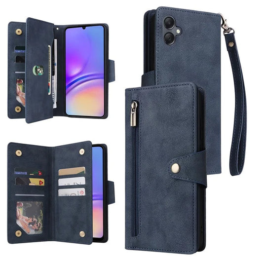 For Samsung Galaxy A05 4G Leather Case Wallet Zipper Pocket Phone Cover Rivet Decor