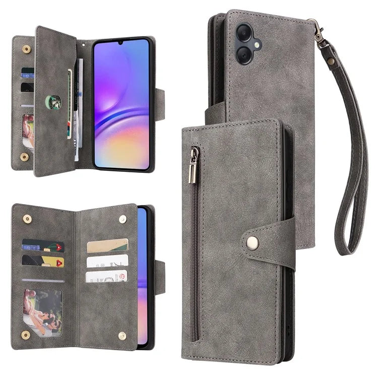 For Samsung Galaxy A05 4G Leather Case Wallet Zipper Pocket Phone Cover Rivet Decor