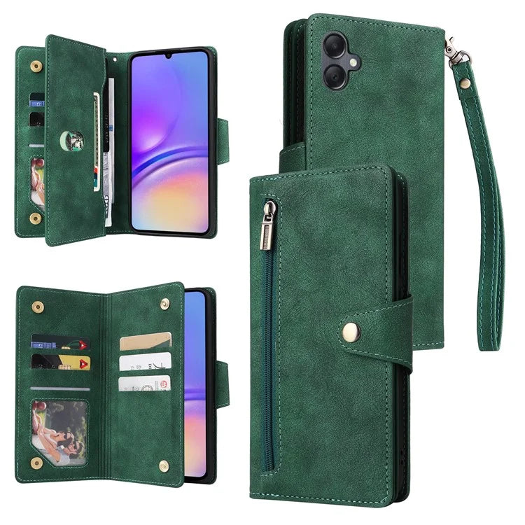 For Samsung Galaxy A05 4G Leather Case Wallet Zipper Pocket Phone Cover Rivet Decor