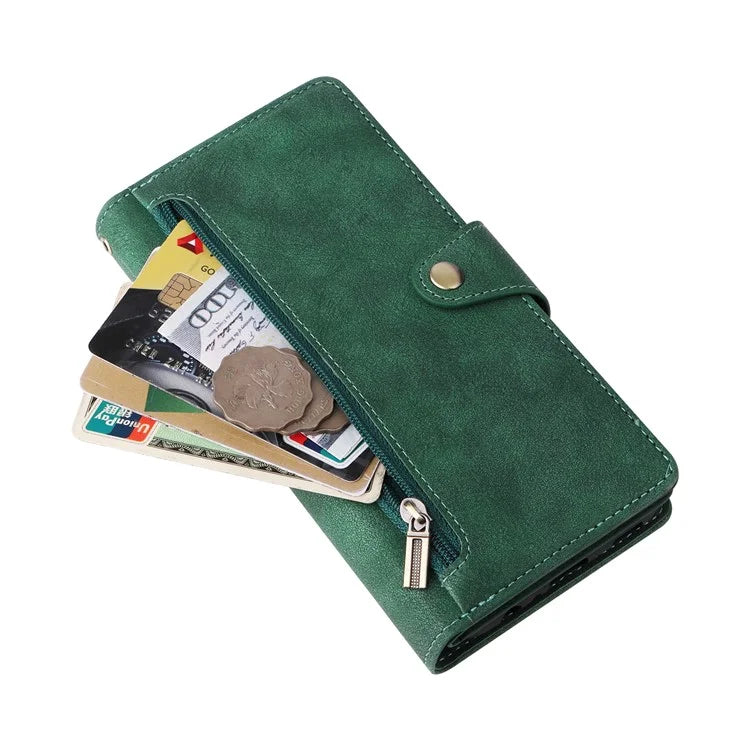 For Samsung Galaxy A05 4G Leather Case Wallet Zipper Pocket Phone Cover Rivet Decor