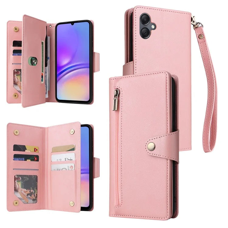For Samsung Galaxy A05 4G Leather Case Wallet Zipper Pocket Phone Cover Rivet Decor