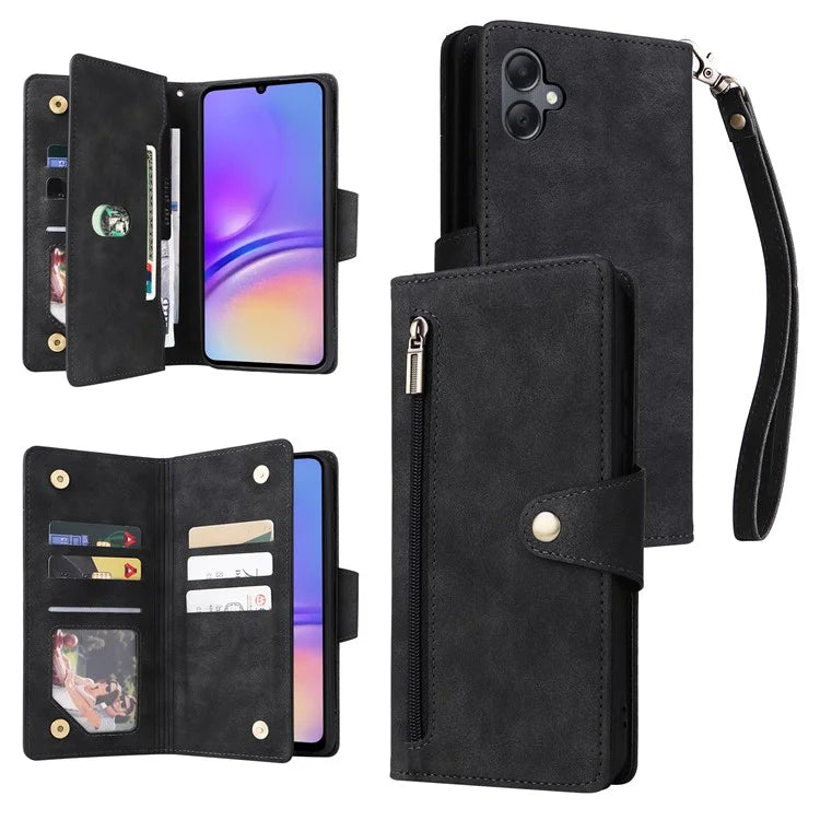For Samsung Galaxy A05 4G Leather Case Wallet Zipper Pocket Phone Cover Rivet Decor
