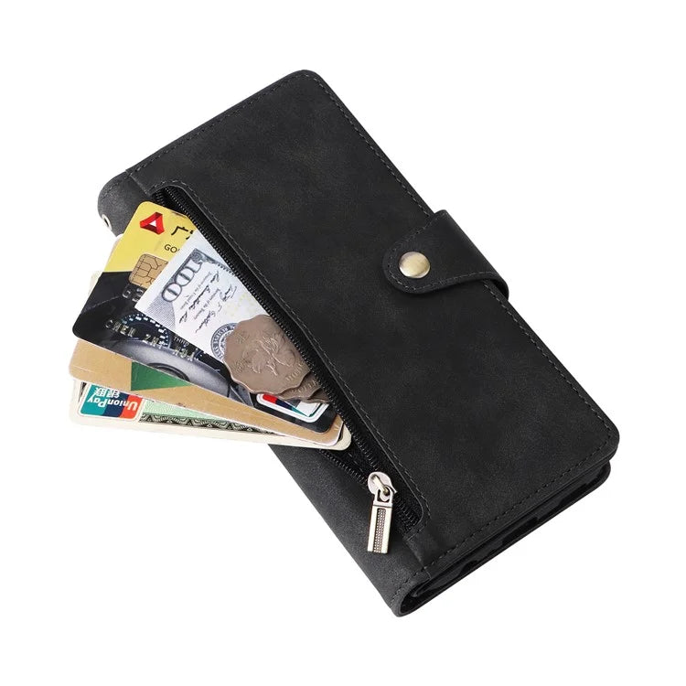 For Samsung Galaxy A05 4G Leather Case Wallet Zipper Pocket Phone Cover Rivet Decor