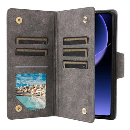 For Xiaomi 13T / 13T Pro / Redmi K60 Ultra Case Zipper Pocket PU Leather Phone Cover with Wrist Strap