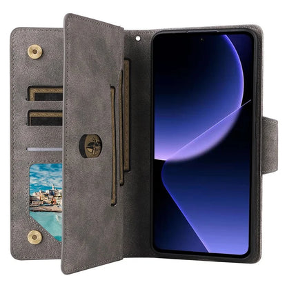 For Xiaomi 13T / 13T Pro / Redmi K60 Ultra Case Zipper Pocket PU Leather Phone Cover with Wrist Strap