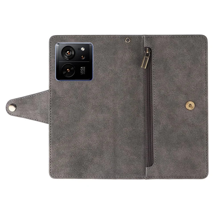For Xiaomi 13T / 13T Pro / Redmi K60 Ultra Case Zipper Pocket PU Leather Phone Cover with Wrist Strap
