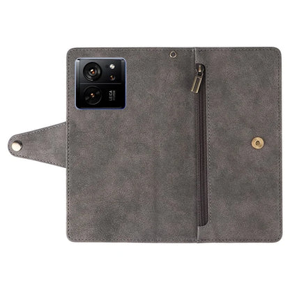 For Xiaomi 13T / 13T Pro / Redmi K60 Ultra Case Zipper Pocket PU Leather Phone Cover with Wrist Strap